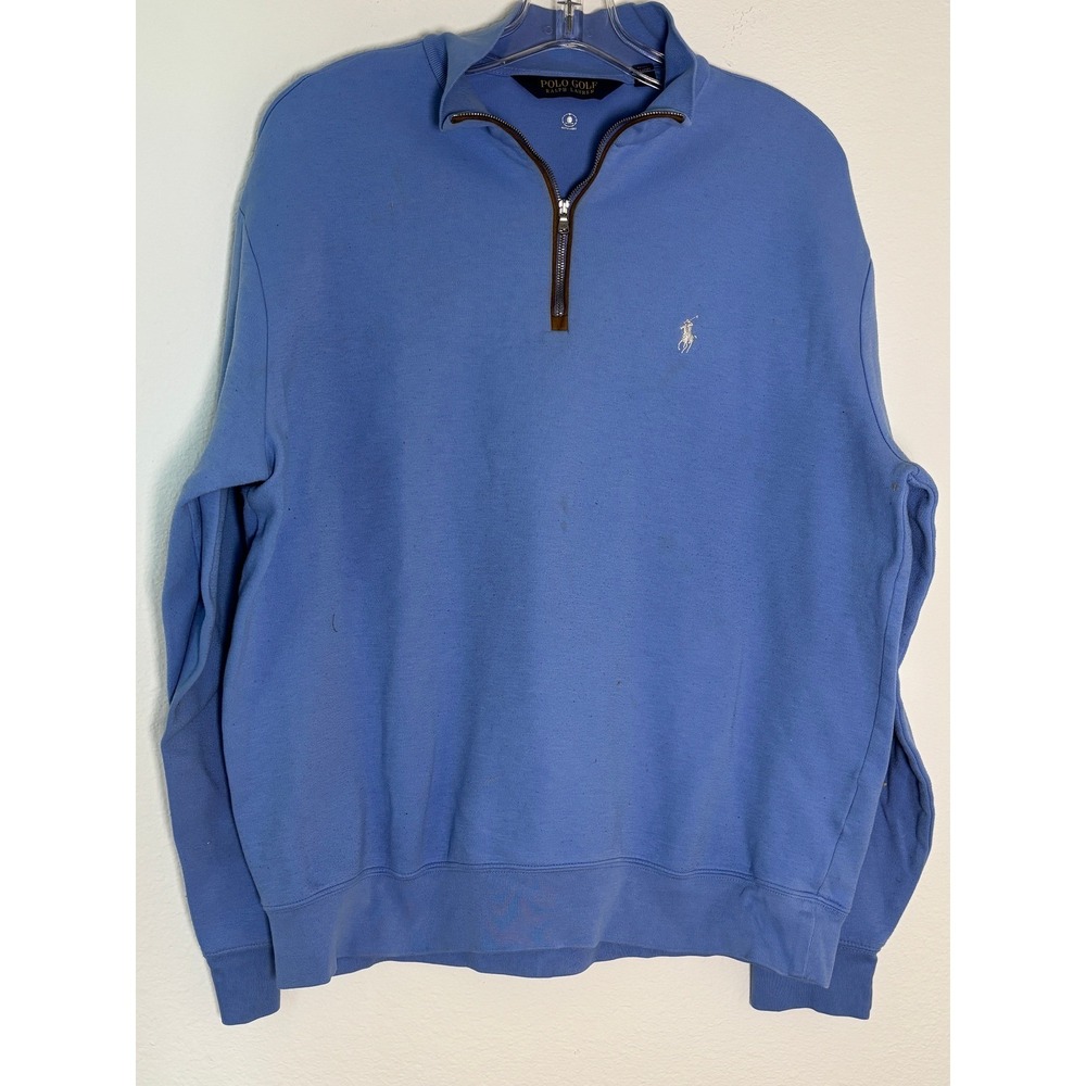 Polo Golf Ralph Lauren Mens Large Blue Quarter Zip Pullover Water Repellent L